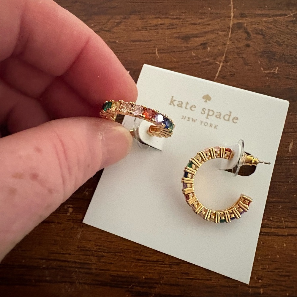 Kate Spade Gold Hoop Earrings with Colorful Accents - Picture 2 of 3